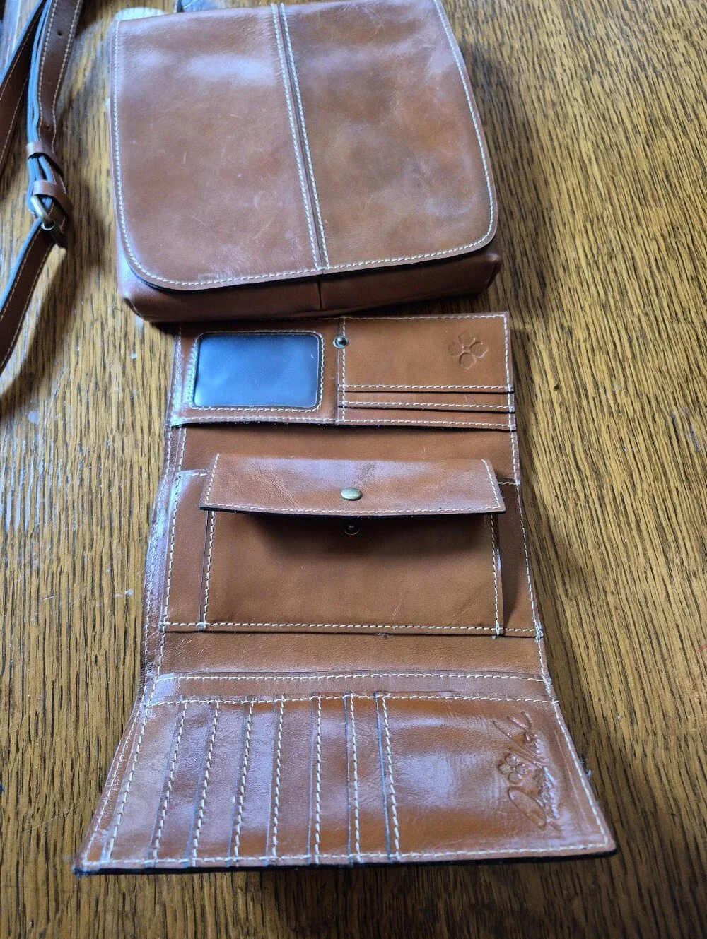 Patricia Nash Leather Crossbody Bag with Front Flap (Snaps) & Wallet Set - Brown